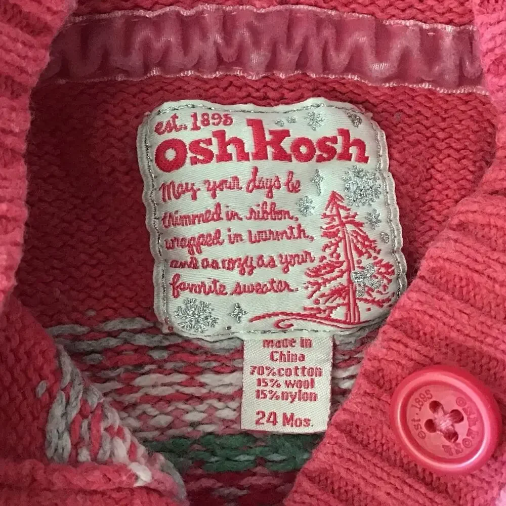 Oshkosh wool blend hooded pink fairisle sweater 24 months